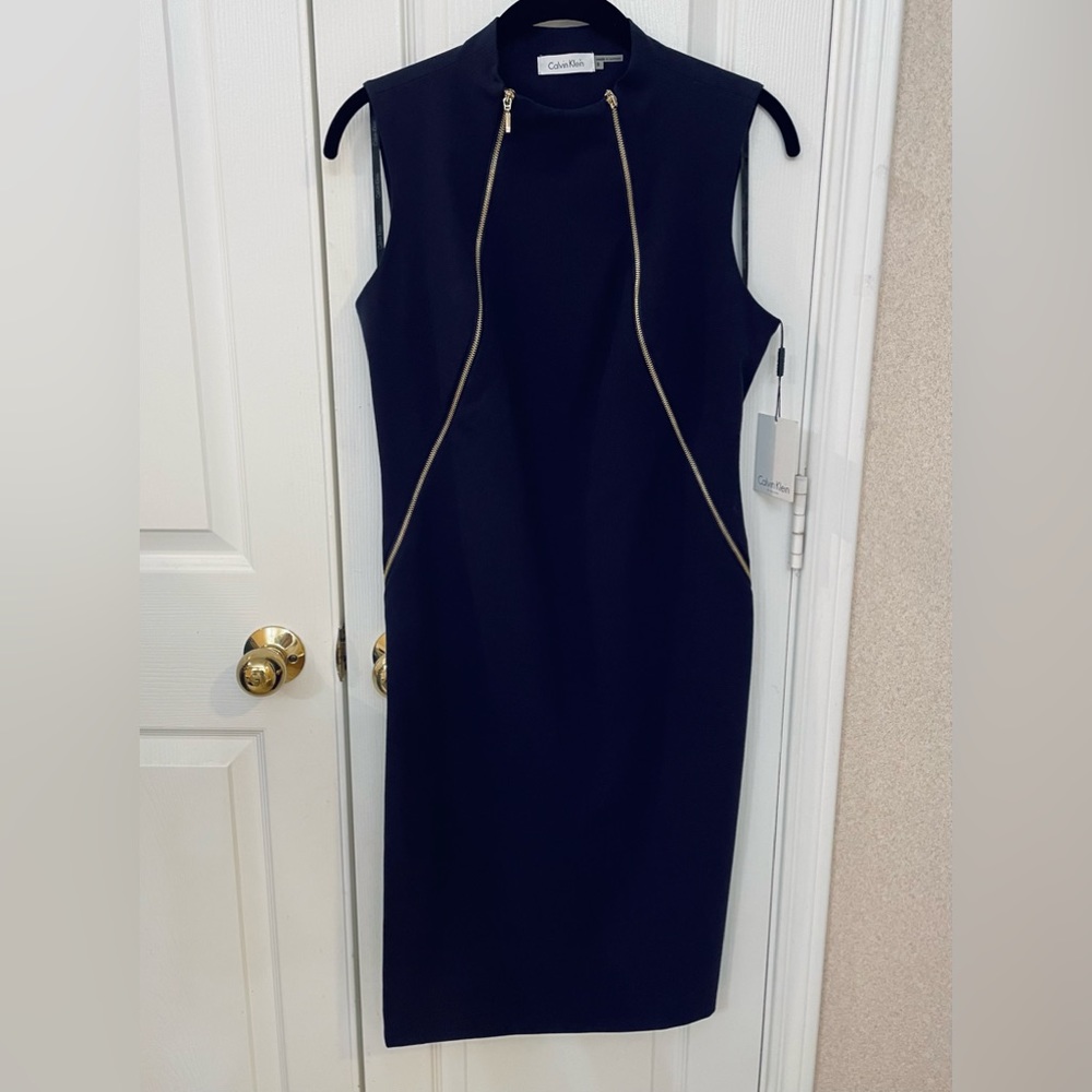 CALVIN KLEIN NWT, Sz 6 INDIGO BLUE SLEEVELESS MIDI DRESS BEAUTIFUL! MSRP $128